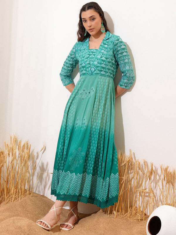 Ethnic Motifs Printed V-Neck Fit & Flare Maxi Dress