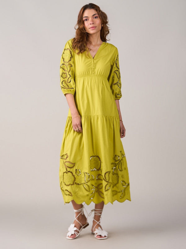 Floral V-Neck Cotton Casual A-Line Midi Dress
