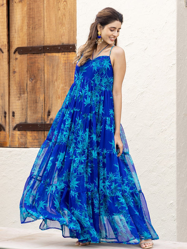 Floral Printed Tiered Fit & Flare Maxi Dress