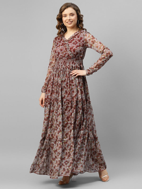 Floral Printed Chiffon Maxi Dress