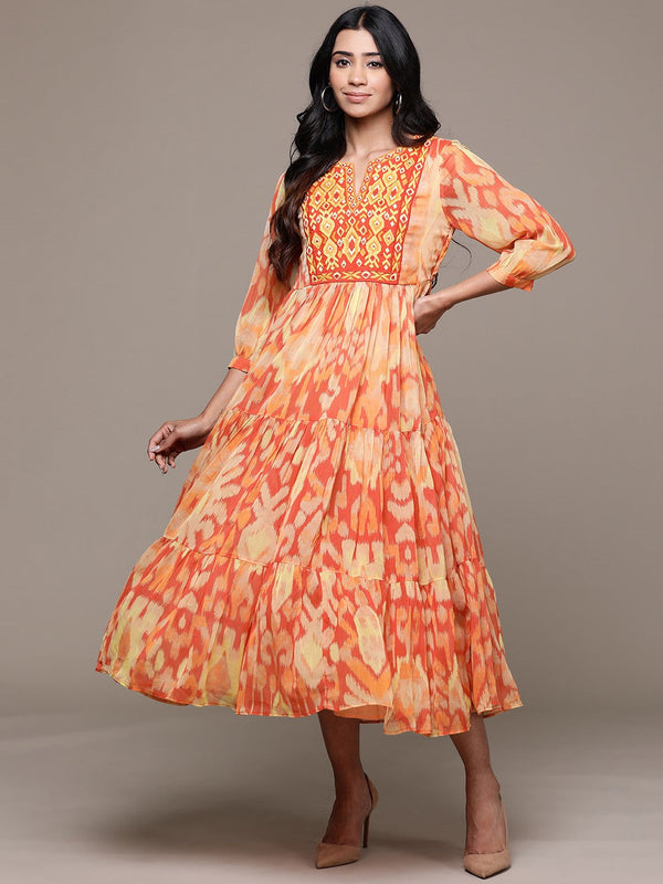 Print Chiffon A-Line Midi Dress