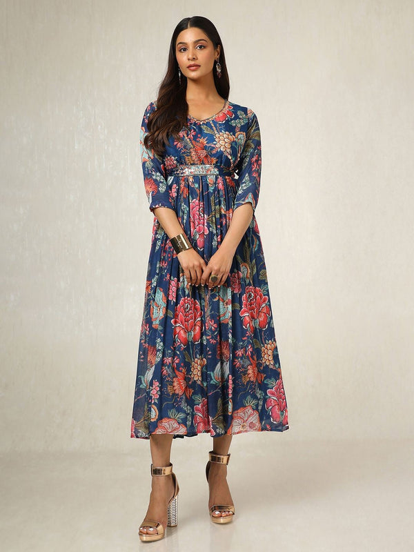 Women Floral Printed Fit- Flare Midi Dress