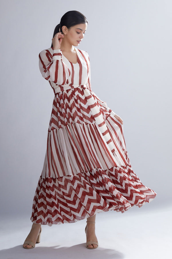 White Georgette Dabu Print Tiered Maxi Dress