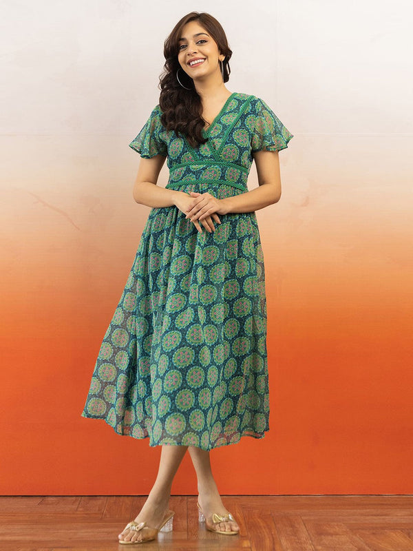 Women Ethnic Motifs Printed Fit & Flare Midi Dress