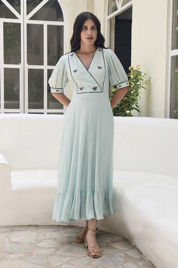 Tiffany Blue Embroidered Silk Dress